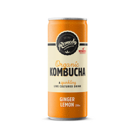 Remedy Kombucha Can 250ml Ginger Lemon - 6 x 4 Pack